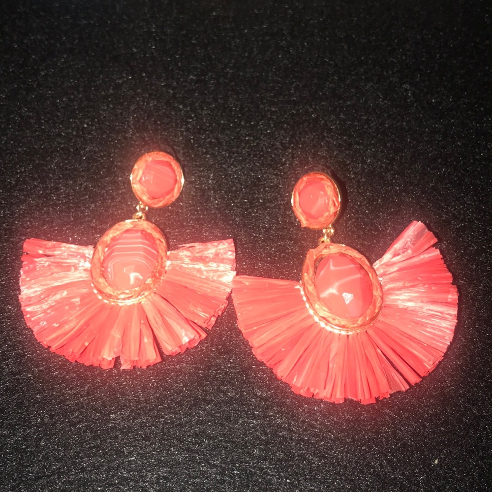 Red orange straw earrings
